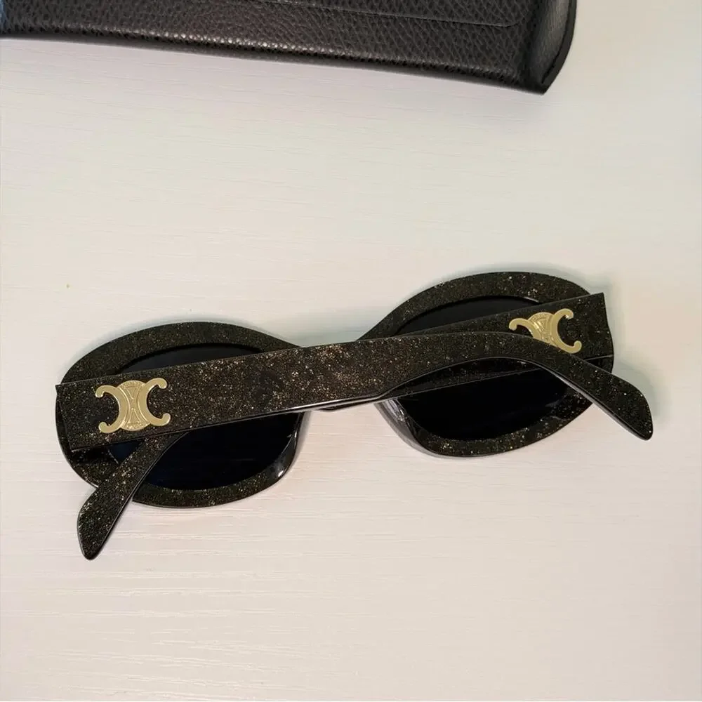 New! Celine Black Glitter Triomphe Sunglasses, CL40194U 03A, Authentic